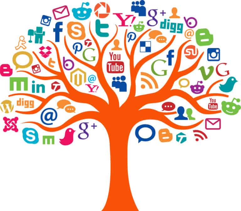 Social Media Plattformen als Blätter eines Baums dargestellt